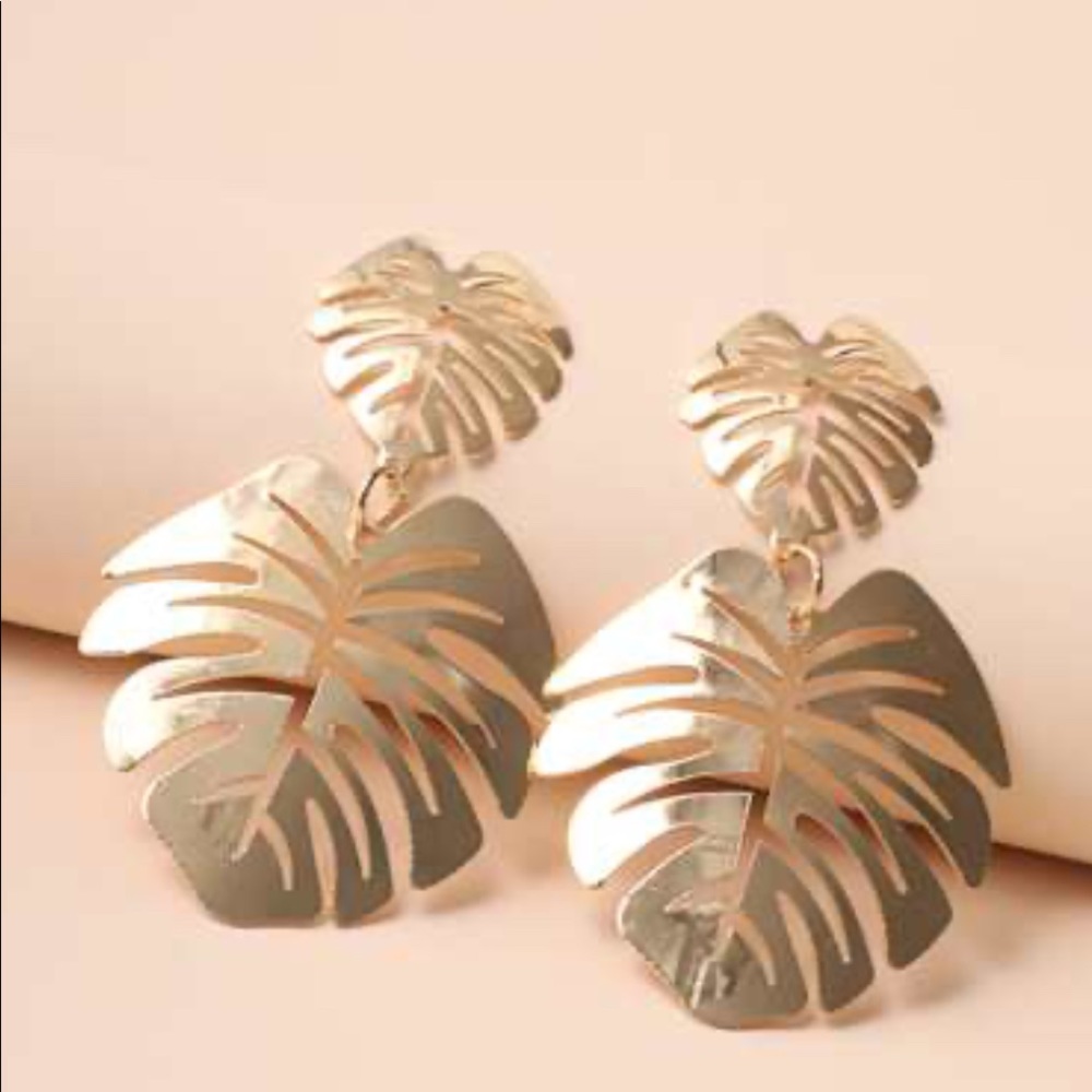 🟠Big Leaf Tropical Earrings-Gold